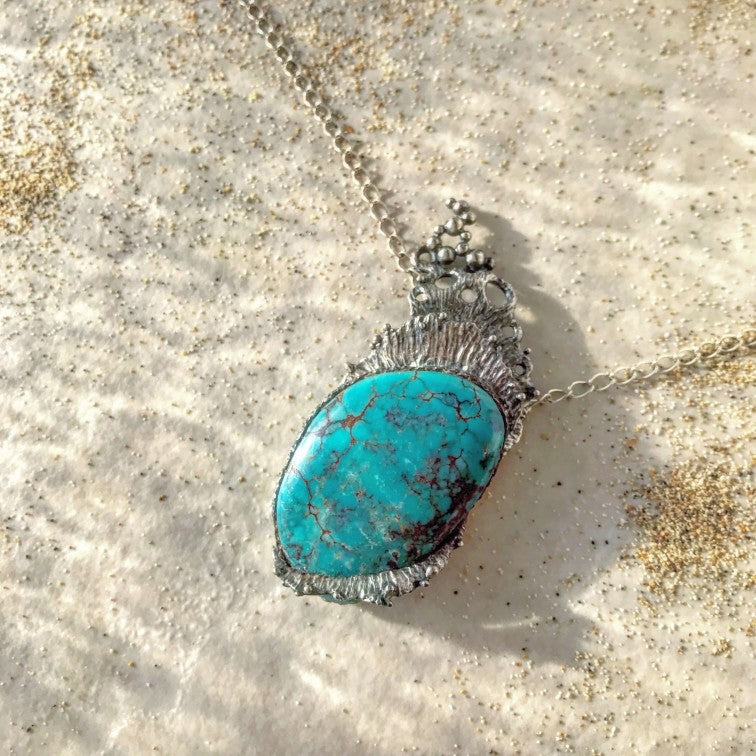 chia jewelry訂製長項鍊輕珠寶首飾,以海洋為設計主題,925銀和綠松石手工製作
