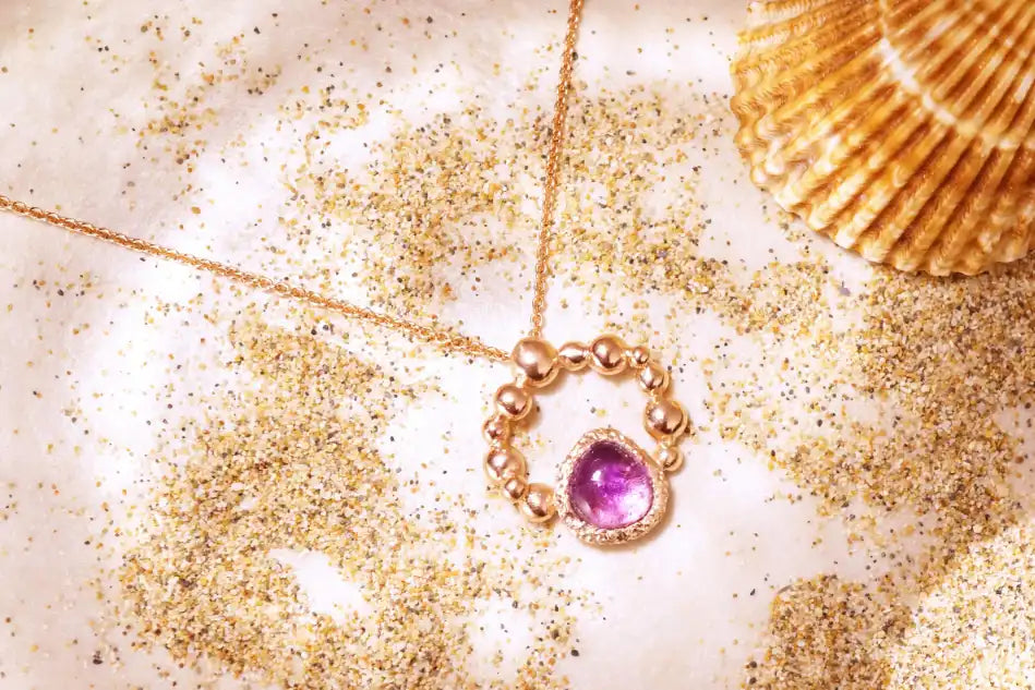 Chia jewelry訂製項鍊輕珠寶,以14k玫瑰金紫水晶製作,精緻優雅鎖骨鏈設計款式