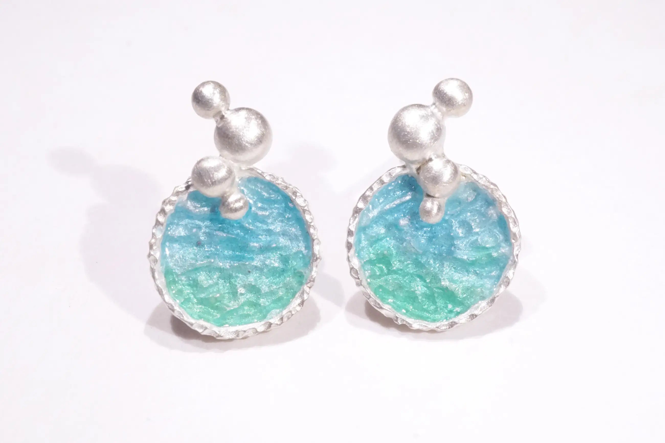 海洋系列-湛藍琺瑯銀耳環/長款/藍綠色