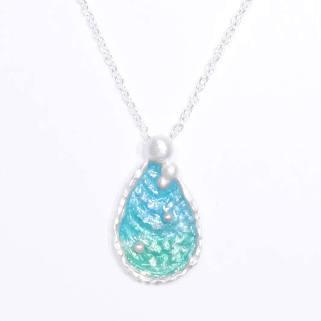 海洋系列-湛藍琺瑯銀項鍊/水滴款/淺藍綠